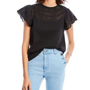 LINI Sydney Eyelet Trim Top Black.